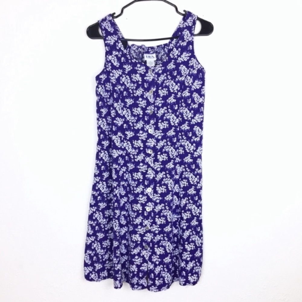 Vintage BEA purple micro floral button front dress size medium petite whimsical